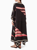 Women Digital Printed Striped Pattern Silk Crepe Kaftan (Free Size, Black) J5574 image 3
