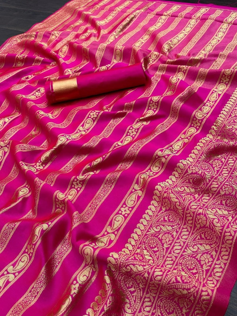 Pink Soft Lichi Silk Jacquard Work With Gold Zari Weaving Saree image 2