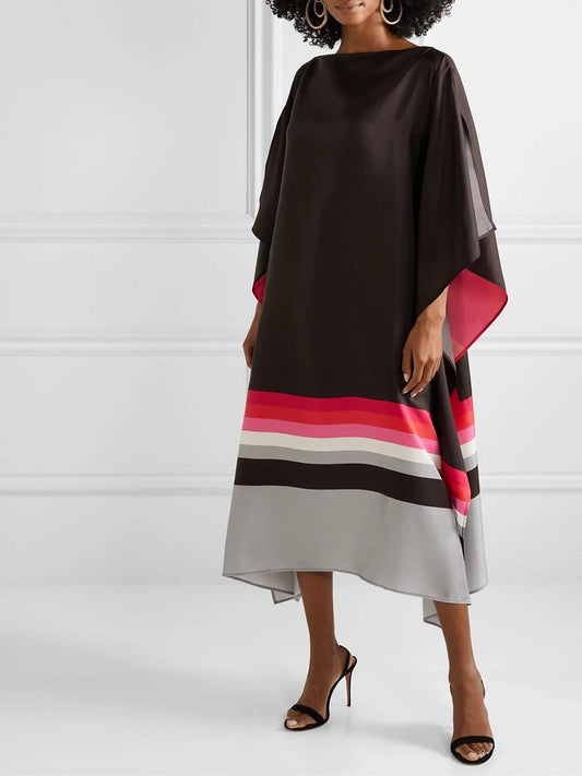 Free Size Calf Length Women Printed Casual Wear Satin Silk Tunic Kaftan J5581 image 1