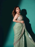 Georgette Embroidery Sequence Work With Sequence Cut Work Lace Saree image 3