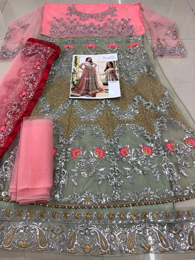 Heavy Designer Long Dress Net Sequence Embroidery With Stone Work Anarkali Suit FM image 2