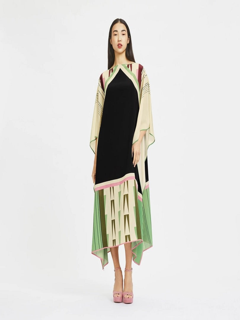 Lounge Wear Calf Length Boat Neck Style Women's Soft Silk Printed Kaftan J5601 image 1