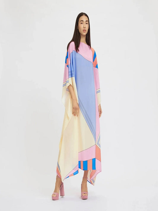 Women's Casual Wear Soft Silk Crepe Kaftan, Beach Party Wear Dress J5602 image 1