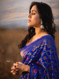 Women Lichi Silk Saree With Unstitched Blouse Wedding Wear Banarasi Sari VV image 2