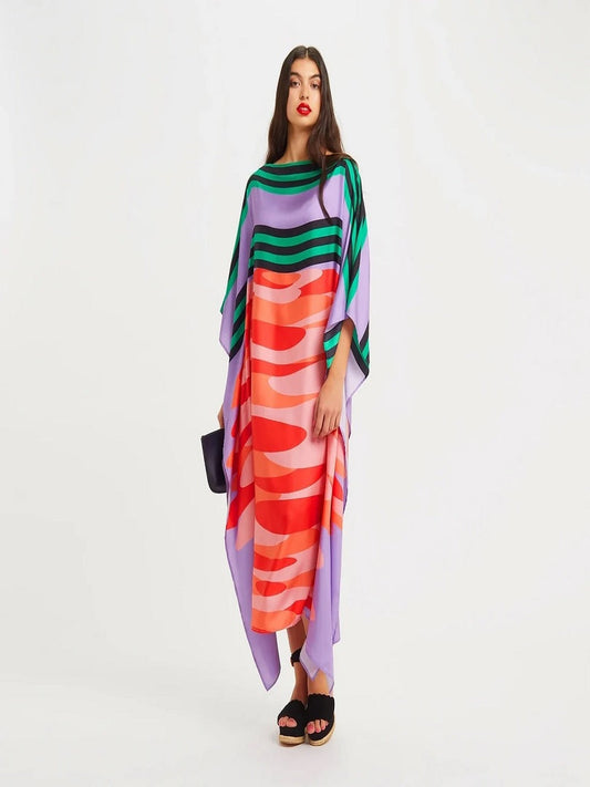 Women’s Striped Printed Softy Silk Crepe Beach Wear Kaftan J5605 image 1