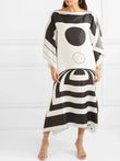 Black & White Printed Soft Silk Crepe Kaftan For Women Modest Wear J5608 image 1