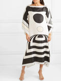 Black & White Printed Soft Silk Crepe Kaftan For Women Modest Wear J5608 image 1