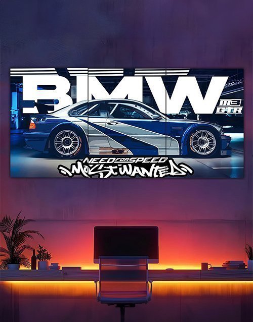 BMW M3 GTR 3-Panel Split Poster – 300 GSM Matte Supercar Wall Art Paperback bookcover – AVRBOOKS