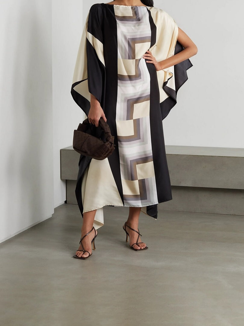Boat Neck Style Silk Crepe Kaftan Holiday Wear J5612 image 1