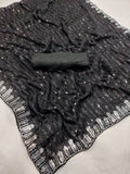 Black Georgette With Sequence Lace Work Saree image 2