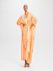 Peach Color V-Neck Belt Style Women Satin Silk Printed Kaftan J5632 image 1