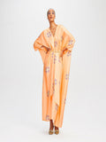 Peach Color V-Neck Belt Style Women Satin Silk Printed Kaftan J5632 image 1