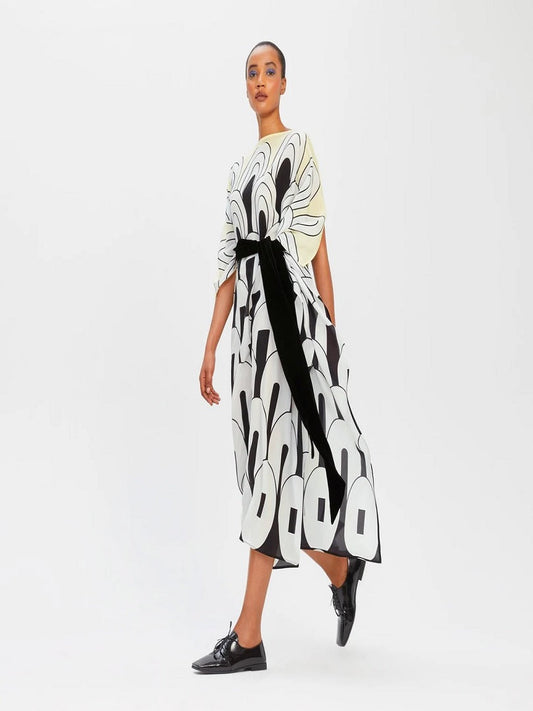 Geometric Boat Neck Style Silk Crepe Printed Kaftan J5633 image 1