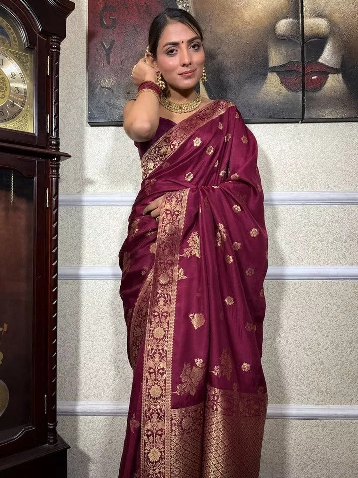 Banarasi Soft Silk Saree Unstitched Blouse image 8