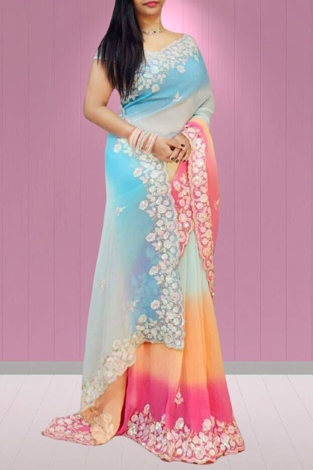 Georgette Multi Color Classic Saree image 2