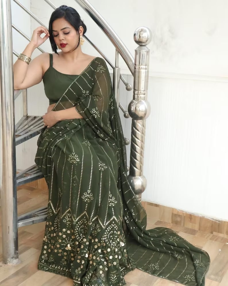 Mehendi Color Georgette Saree image 3
