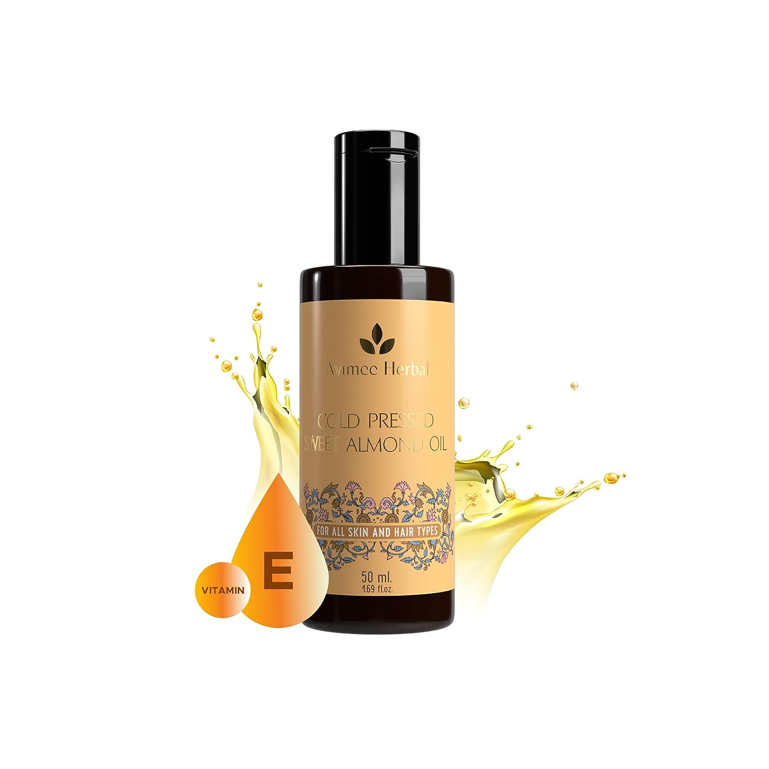 Avimee Herbal Pure Cold Pressed Sweet Almond Oil For Hair & Skin Enriched With Vitamin E Purity Guaranteed  50 ML image 3
