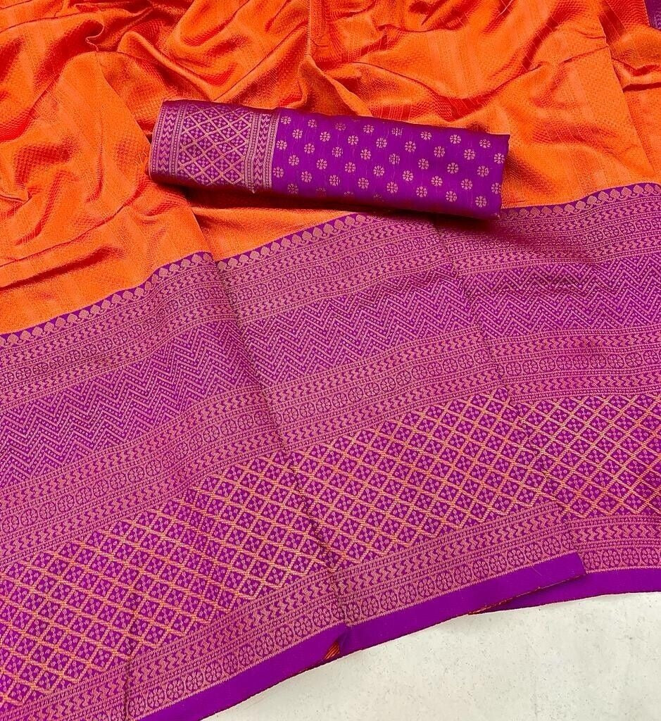 Soft Silk With Beautiful Rich Design Pallu Saree With Blouse image 11