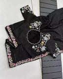 Black Heavy Glooming Rangoli Silk Saree Stitched Blouse image 3