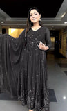Black Faux Georgette With Embroidery Sequence Work Salwar Kameez Dupatta image 3
