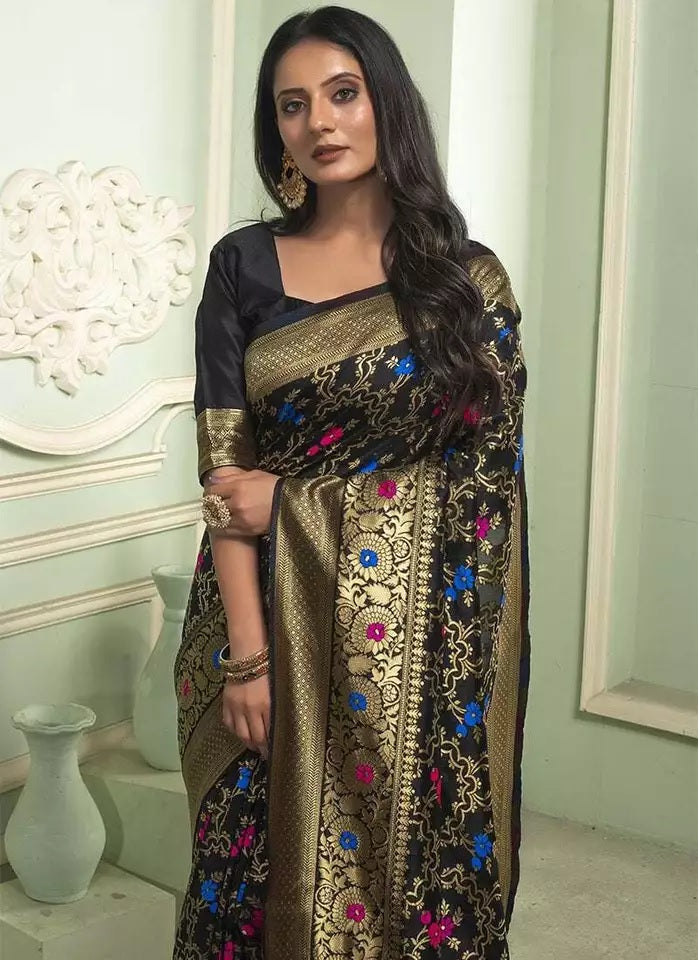 Banarasi Soft Silk Saree With Unstitched Blouse image 2