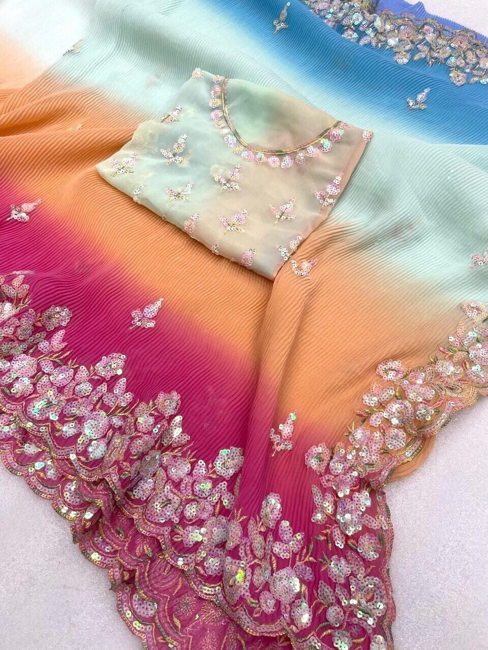 Georgette Multi Color Classic Saree image 3
