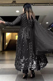 Black Faux Georgette With Embroidery Sequence Work Salwar Kameez Dupatta image 4