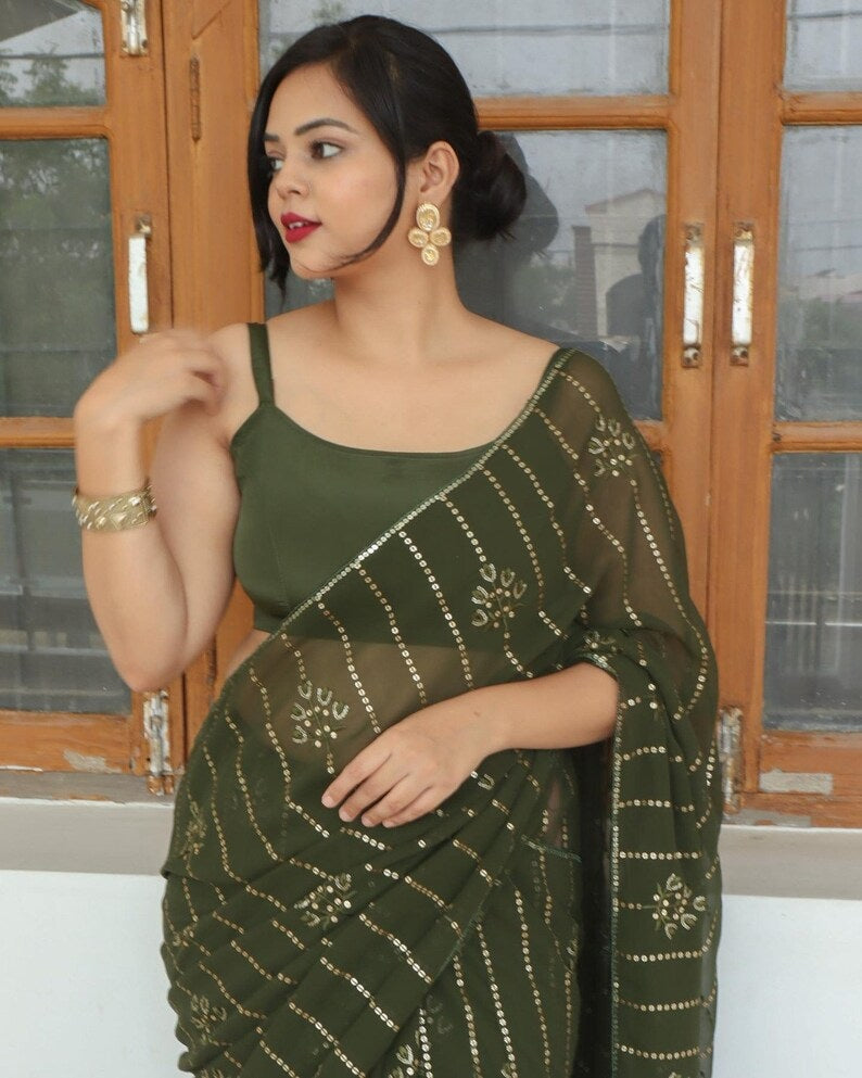 Mehendi Color Georgette Saree image 4