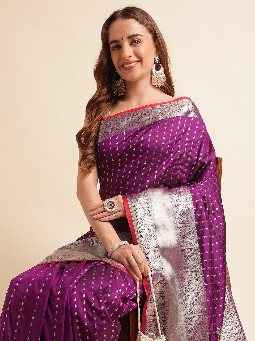 Banarasi Silk Saree With Unstitched Blouse image 5