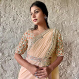 Peach Faux Georgette Embroidery Sequence Work Saree With Blouse image 2
