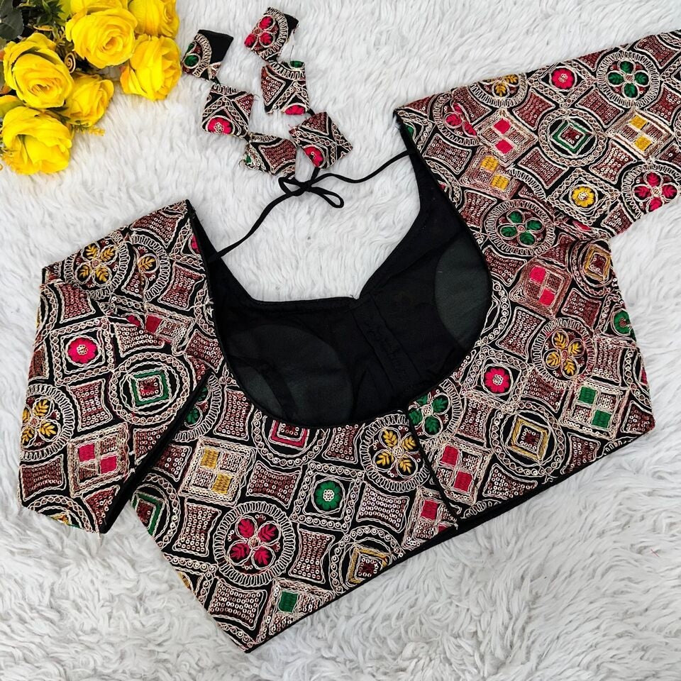 Pure Georgete Heavy Coading Work Blouse Designer Saree Blouse image 16
