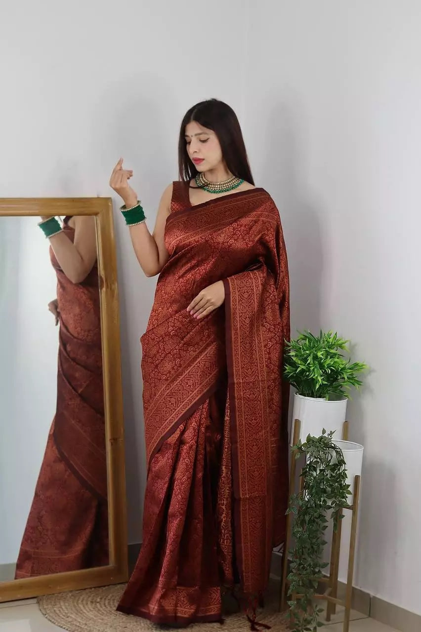 Banarasi Soft Silk Jacquard Border Saree With Unstitched Blouse image 1
