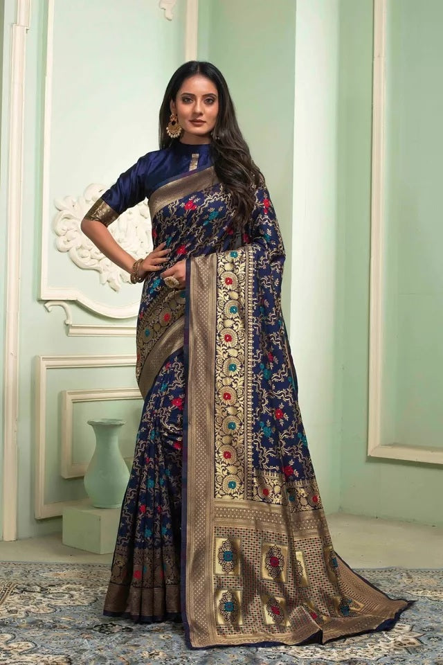 Banarasi Soft Silk Saree With Unstitched Blouse image 4