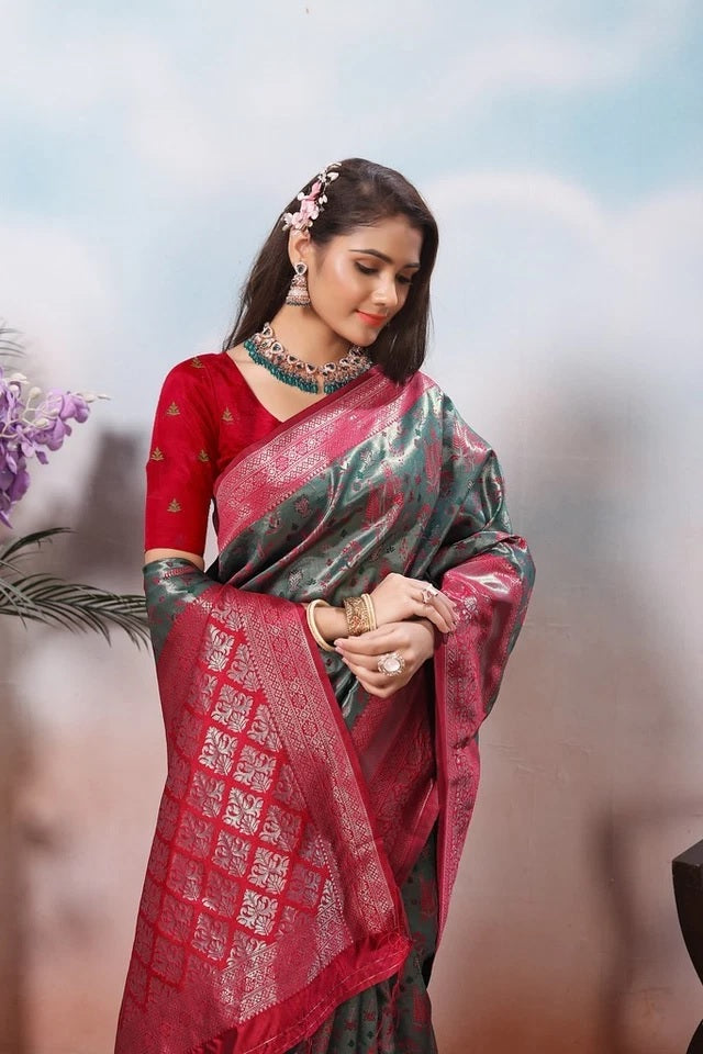 Kanjiwaram Silk With Rich Pallu Traditional Wear Sari With Blouse 11-VF image 23