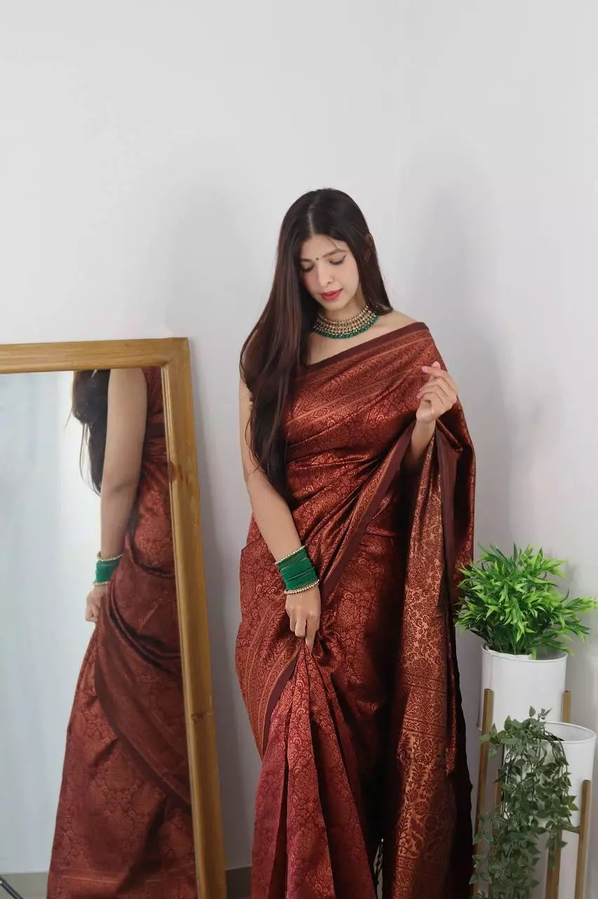 Banarasi Soft Silk Jacquard Border Saree With Unstitched Blouse image 2