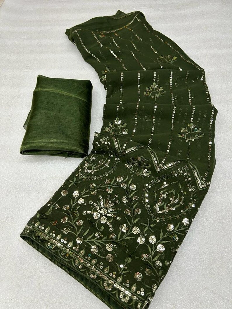 Mehendi Color Georgette Saree image 6