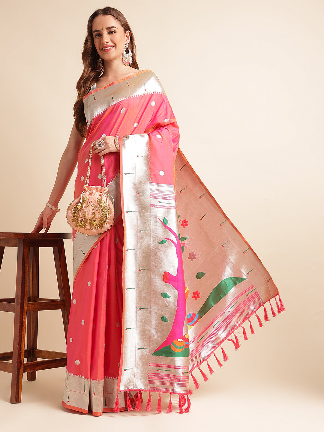 Women's Pure Litchi Silk Saree image 4