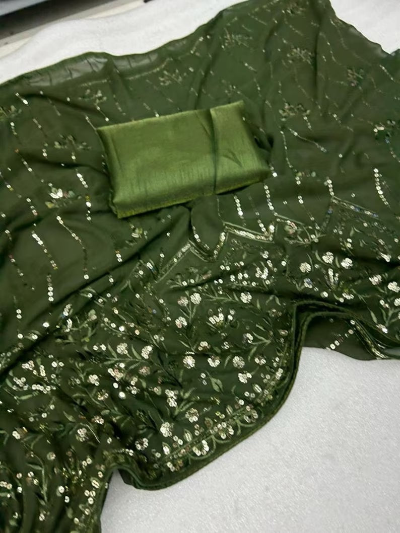 Mehendi Color Georgette Saree image 7