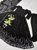 Black Faux Georgette With Embroidery Sequence Work Salwar Kameez Dupatta image 7