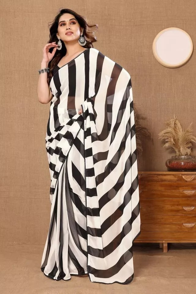Pure Soft Georgette Silk Ready To Wear Saree With Blouse image 2