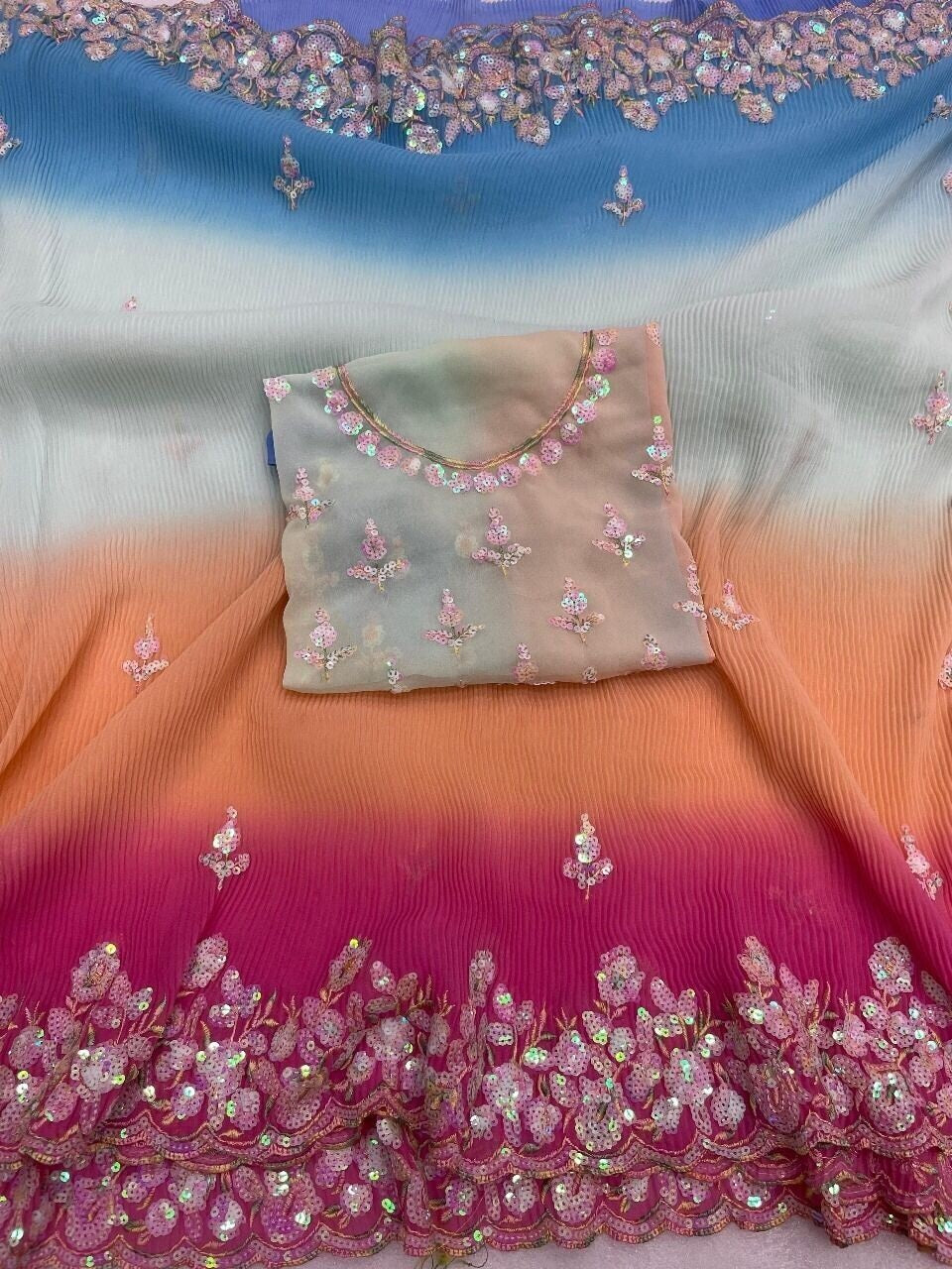 Georgette Multi Color Classic Saree image 6