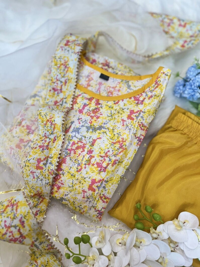 Multi Color Premium Cotton kurta with pant dupatta set image 9