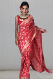 Red Soft Lichi Silk Jacquard Waving Work Saree With Blouse image 1