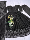 Black Faux Georgette With Embroidery Sequence Work Salwar Kameez Dupatta image 8