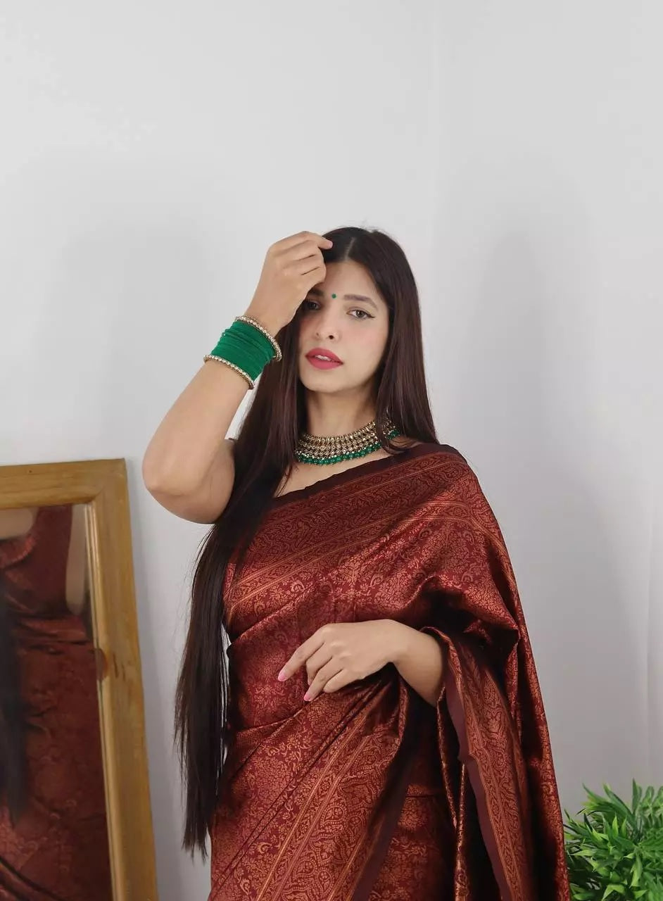 Banarasi Soft Silk Jacquard Border Saree With Unstitched Blouse image 4