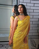 Yellow Georgette With Embroidery Sequence Work Saree image 4