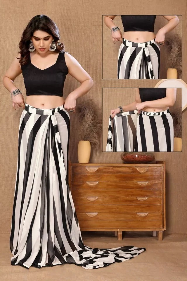 Pure Soft Georgette Silk Ready To Wear Saree With Blouse image 5