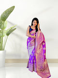 Pure Lichi Silk Zari Golden Weaving Saree With Blouse image 1