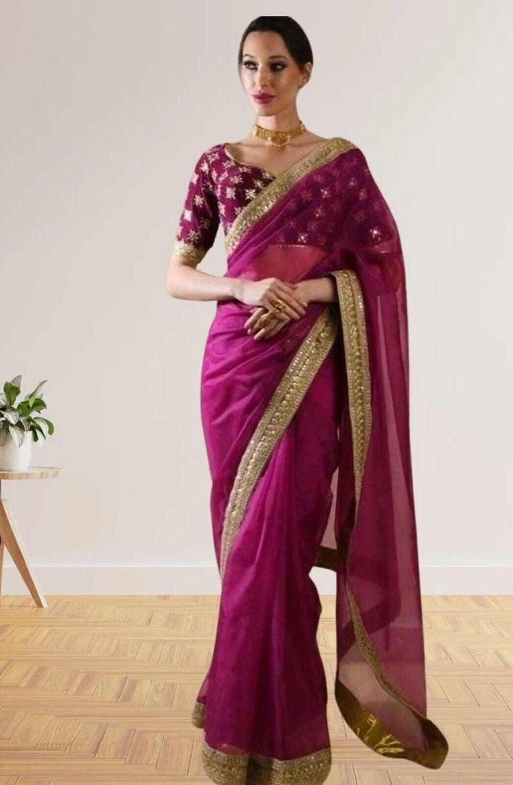 Soft Organza With Embroidery Work Saree & Banglori Blouse image 1