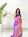 Pure Lichi Silk Zari Golden Weaving Saree With Blouse image 2